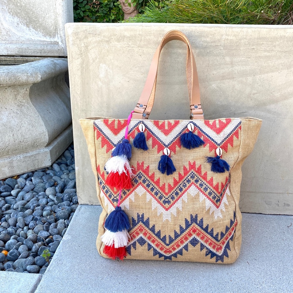 Anthropologie TOTE bag oversized purse kilim burlap Weekender beach boho